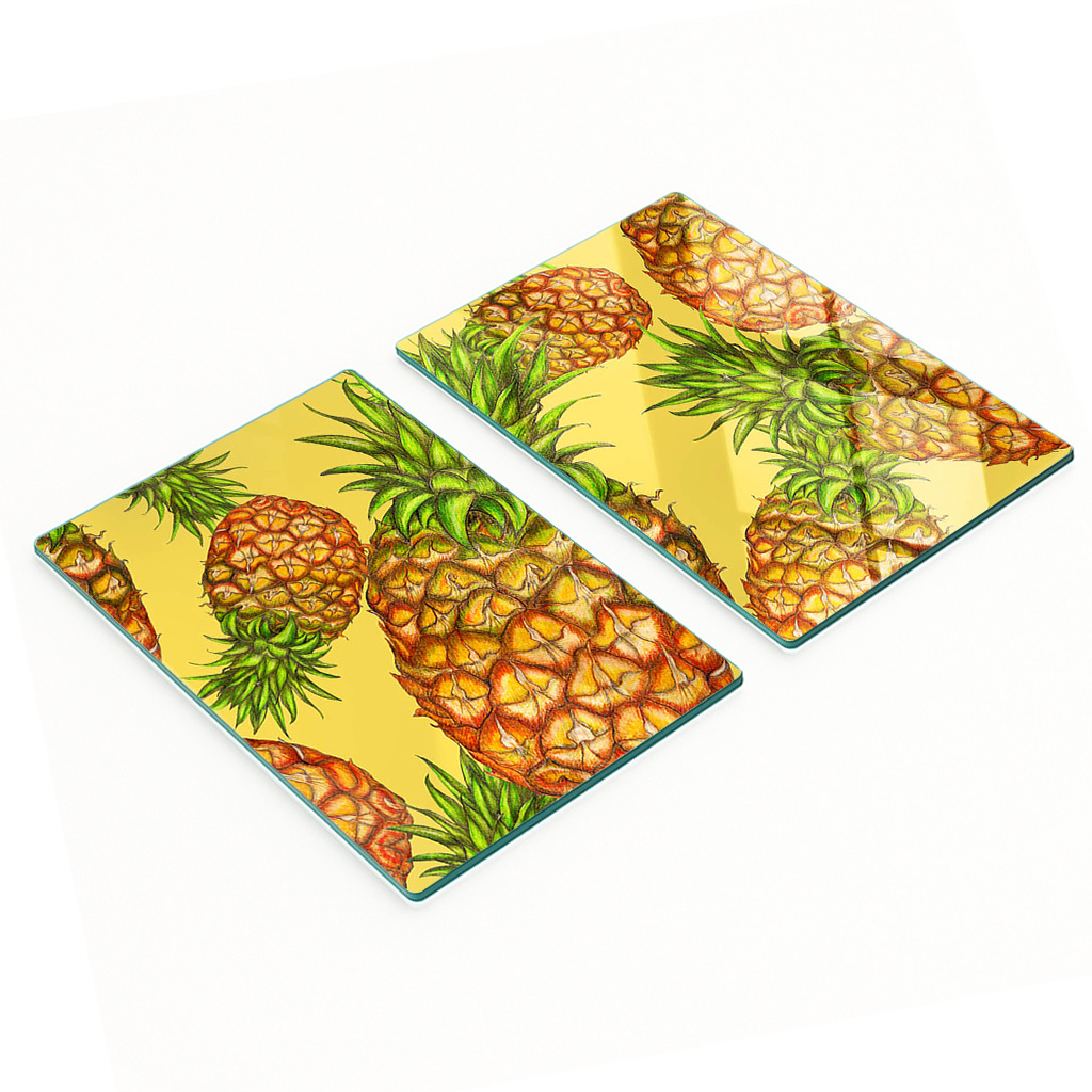 Multifunktionale, Dekorative Glasplatten Mit Ananas-motiv, 2 X 40 X 52 Cm