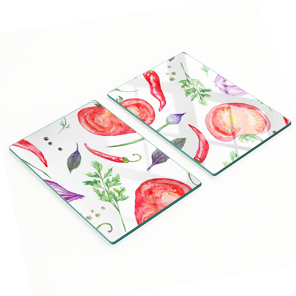 Schneide- Und Servierbretter Aus Glas, Tomaten Und Gewürze, 2 X 40 X 52 Cm