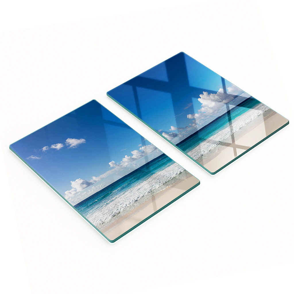 Dekorative Servierbretter Aus Glas Für Snacks, Seychellen Strandmotiv, 2 X 40 X 52 Cm