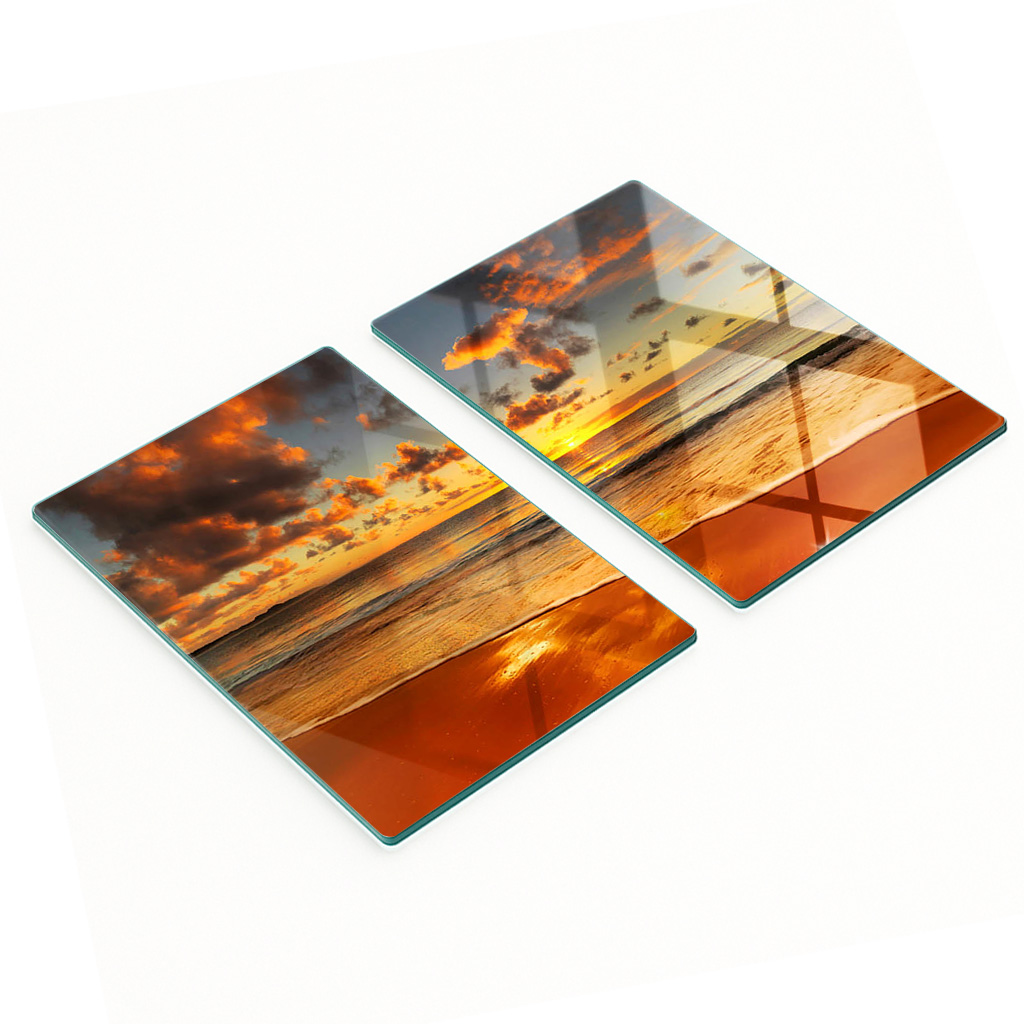 Multifunktionale Dekorative Glasplatten Mit Strand- Und Sonnenmotiv, 2 X 40 X 52 Cm