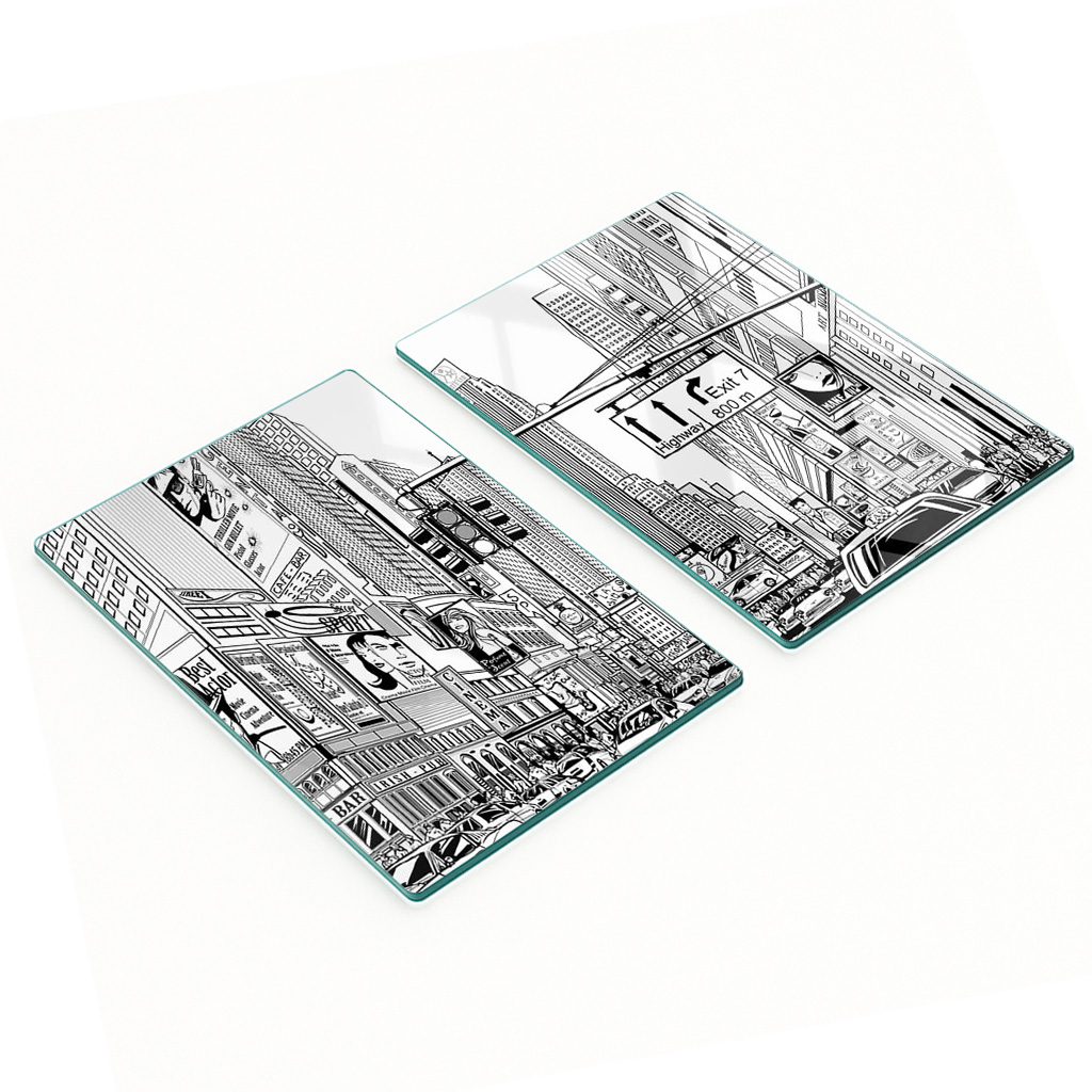 Robuste Und Stilvolle Glasplatten Mit New Yorker Straßenmuster, 2 X 40 X 52 Cm