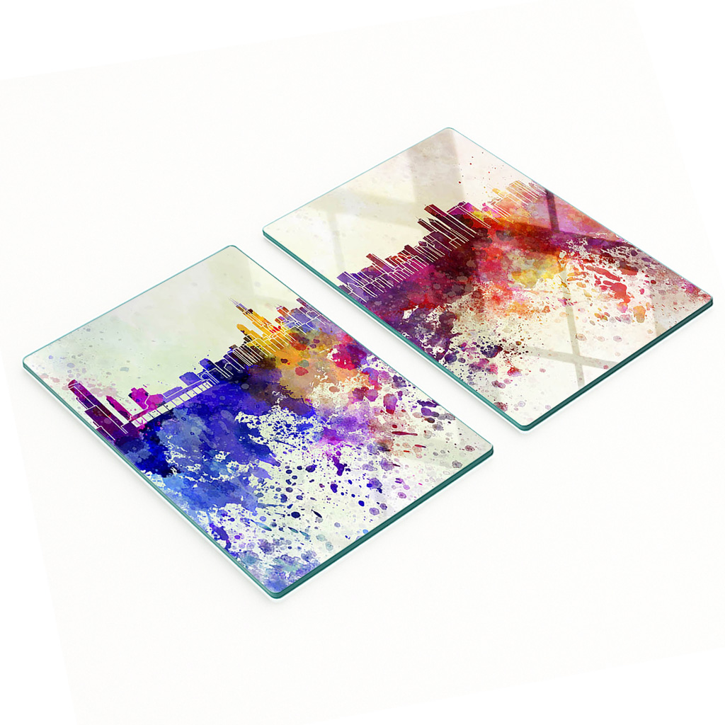 Multifunktionale Dekorative Glasplatten Mit Chicago-motiv, 2 X 40 X 52 Cm