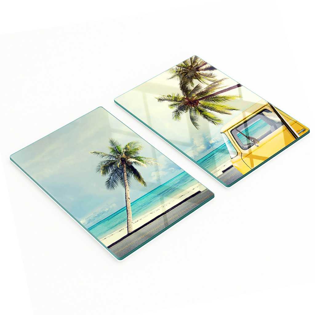 Küchenarbeitsplatten Aus Gehärtetem Glas Mit Grafik, 2-teilig, Strandvan-motiv, 2 X 40 X 52 Cm