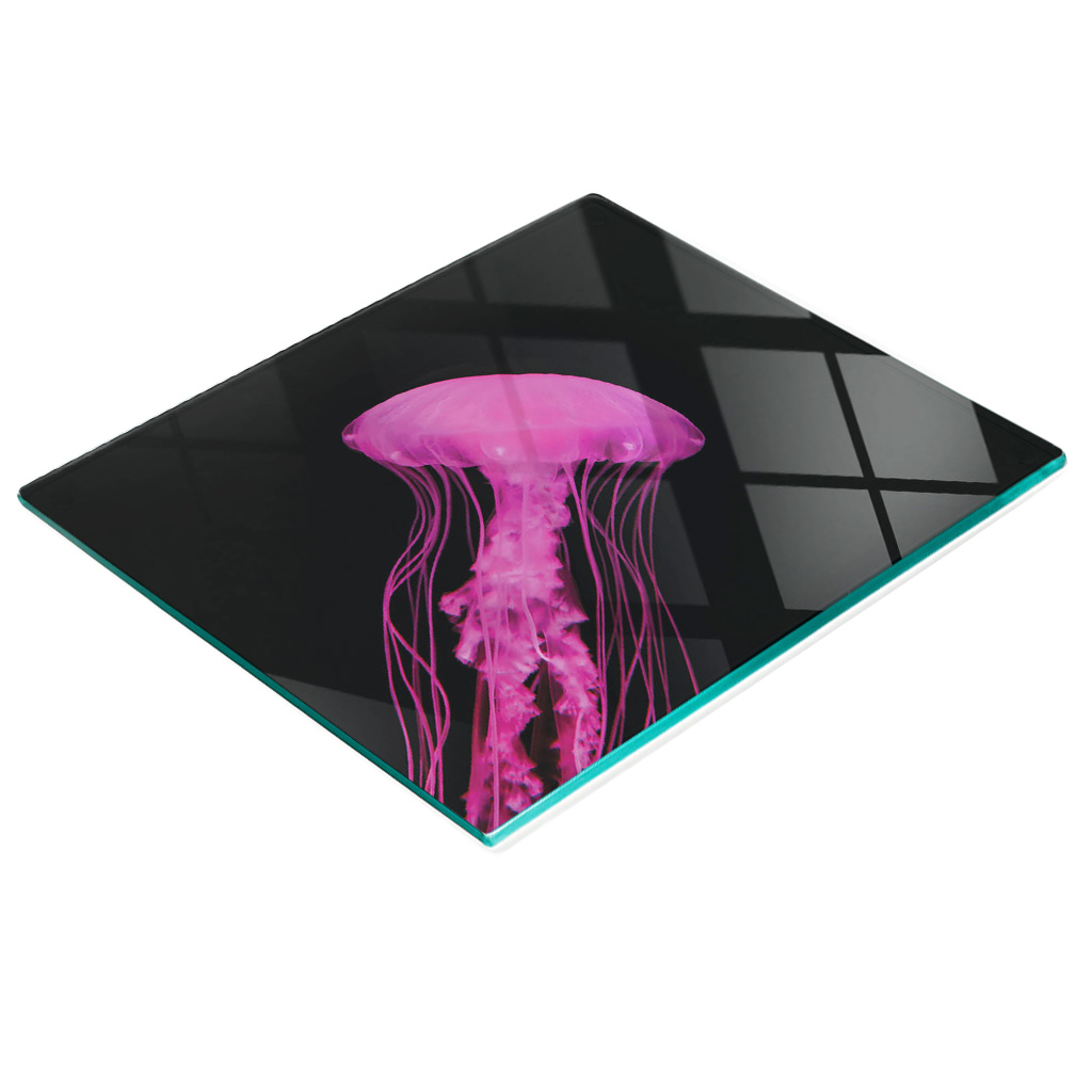 Dekorative, Multifunktionale Glasplatte Aus Gehärtetem Glas, Motiv: Rosa Quallen, 60 X 52 Cm