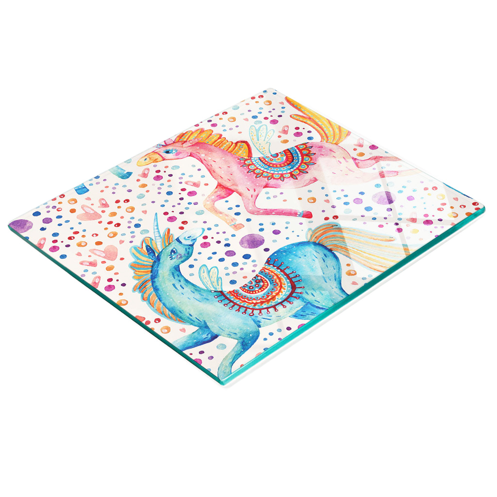 Dekorative, Multifunktionale Glasplatte Aus Gehärtetem Glas Mit Einhornmotiv, 60 X 52 Cm