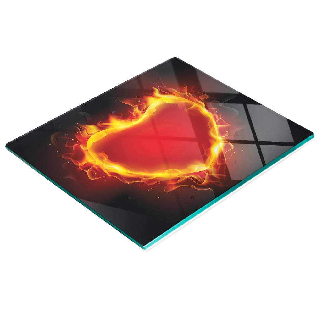 Multifunktionale Küchen-dekorationsglasplatte Flammen- Und Herzmotiv 60 X 52 Cm
