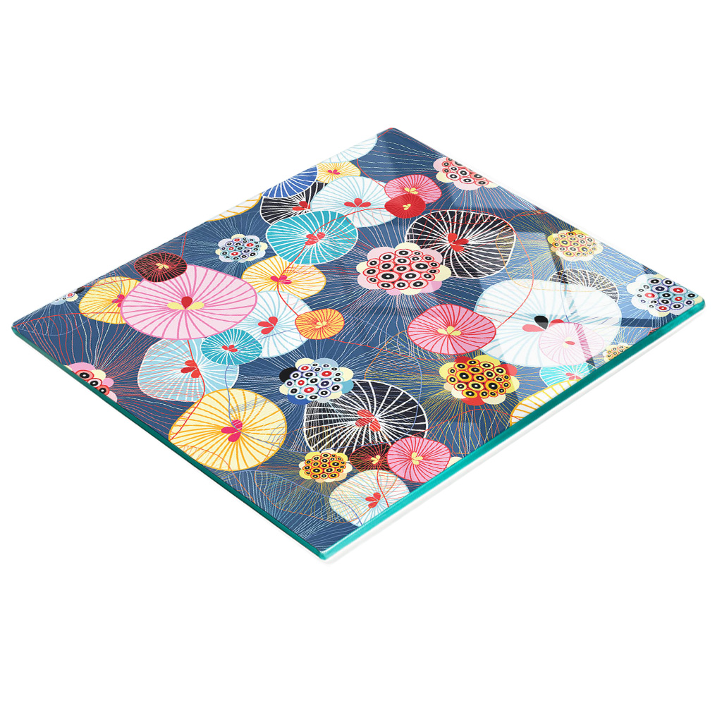 Robuste Und Stilvolle Glasplatte Mit Abstraktem Blumenmuster, 60 X 52 Cm