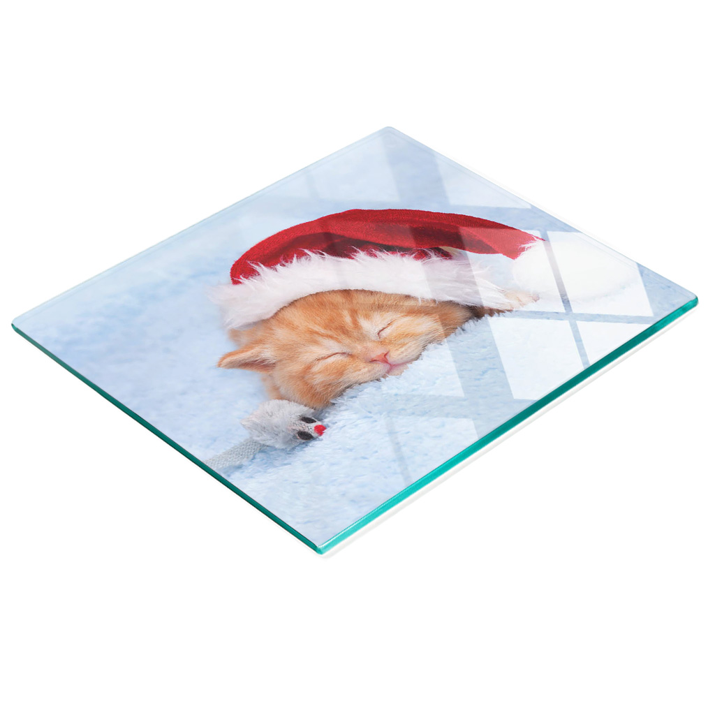 Stilvolle Und Robuste Glasplatte Mit Katzen-weihnachtsmann-motiv, 60 X 52 Cm