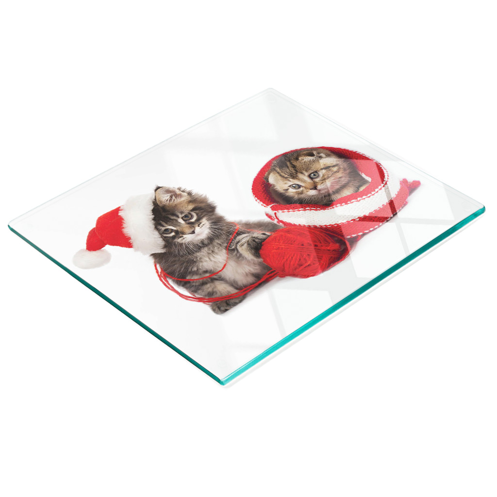 Dekorative, Multifunktionale Glasplatte Aus Gehärtetem Glas Mit Kätzchen- Und Weihnachtsmannmotiv, 60 X 52 Cm