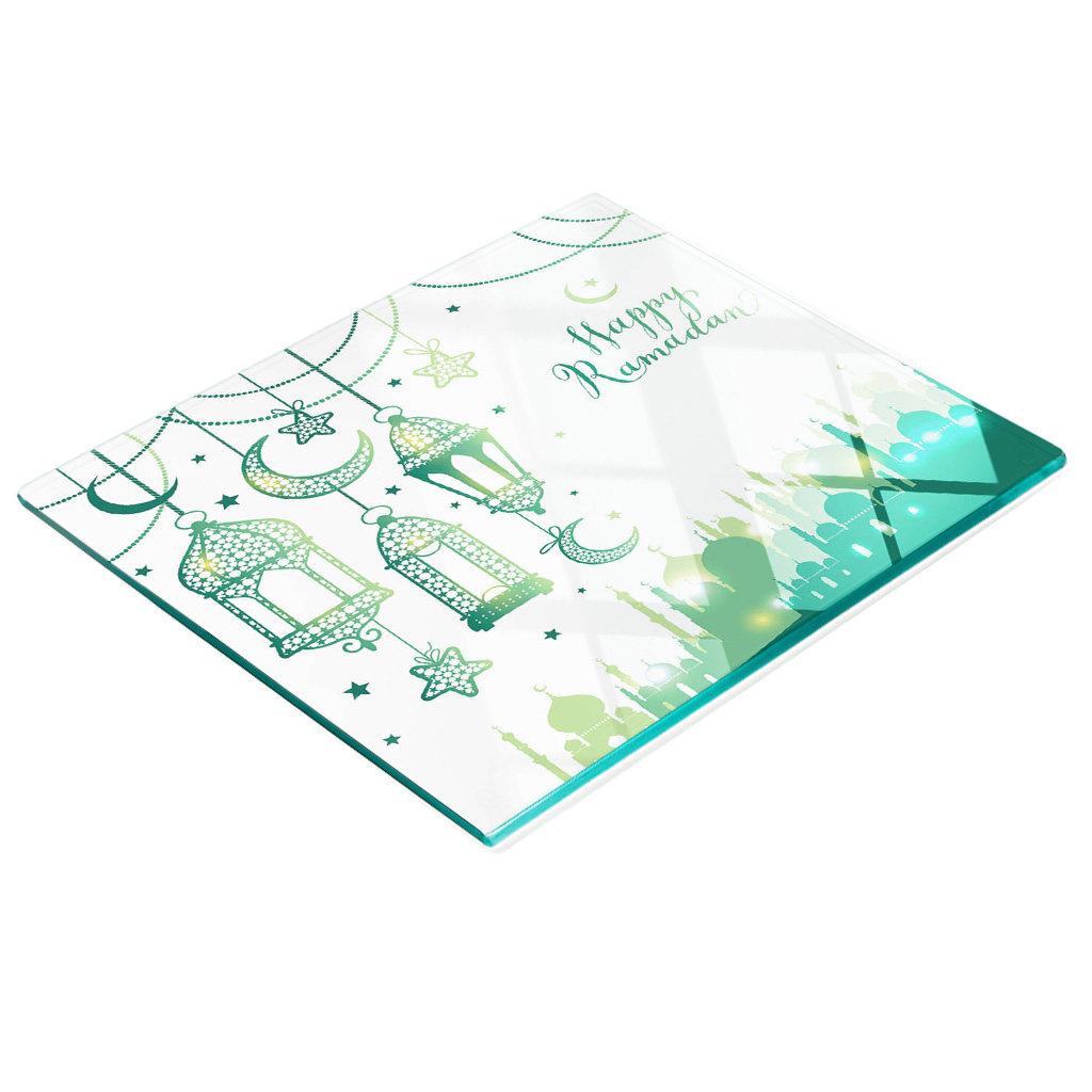 Glasplatte Mit Dekorativem „happy Ramadan“-aufdruck, 60 X 52 Cm