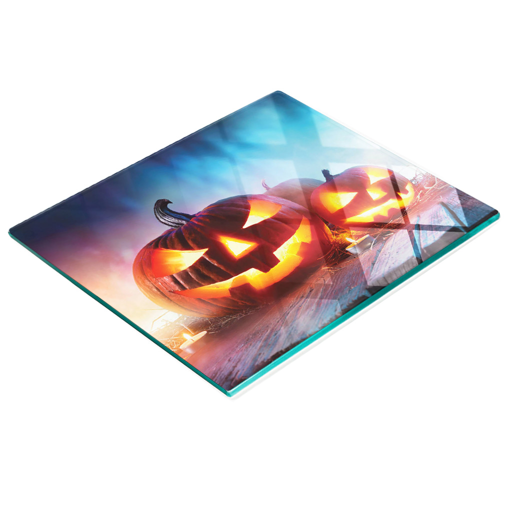 Stilvolle Und Robuste Glasplatte Mit Halloween-kürbismotiv, 60 X 52 Cm