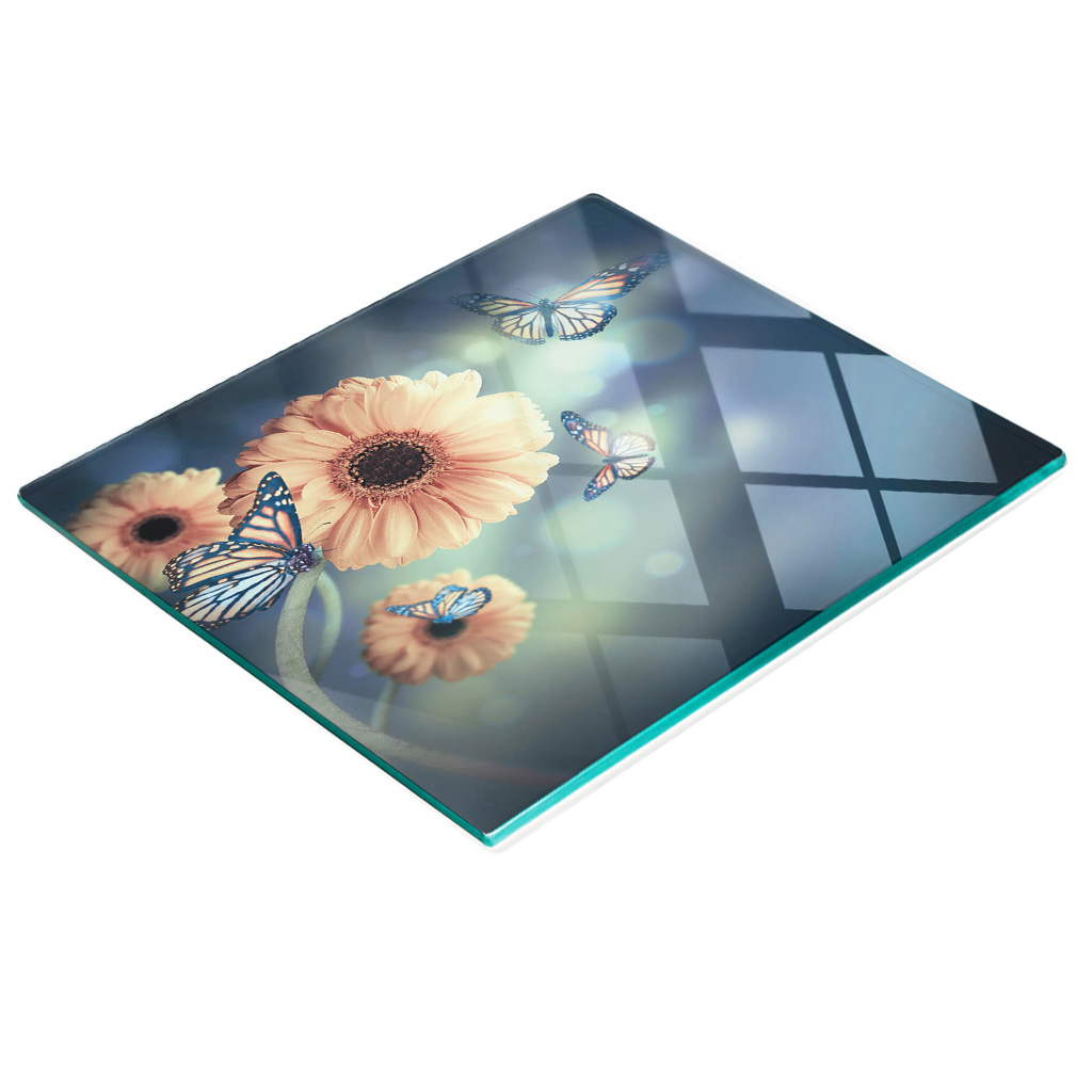 Dekorative, Multifunktionale Glasplatte Aus Gehärtetem Glas Mit Gerbera-blumenmotiv, 60 X 52 Cm