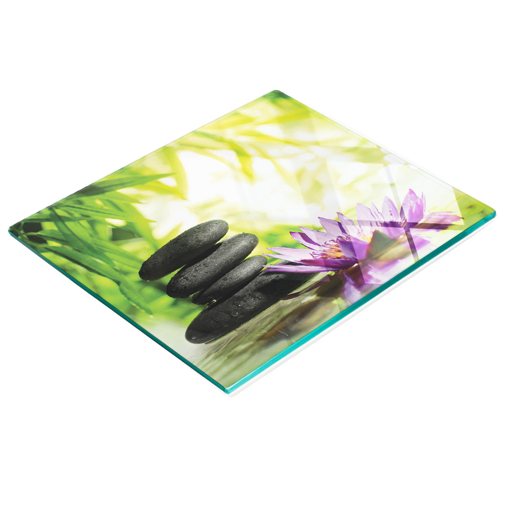 Stilvolle Und Robuste Glasplatte Mit Lotus- Und Zen-stein-motiv, 60 X 52 Cm