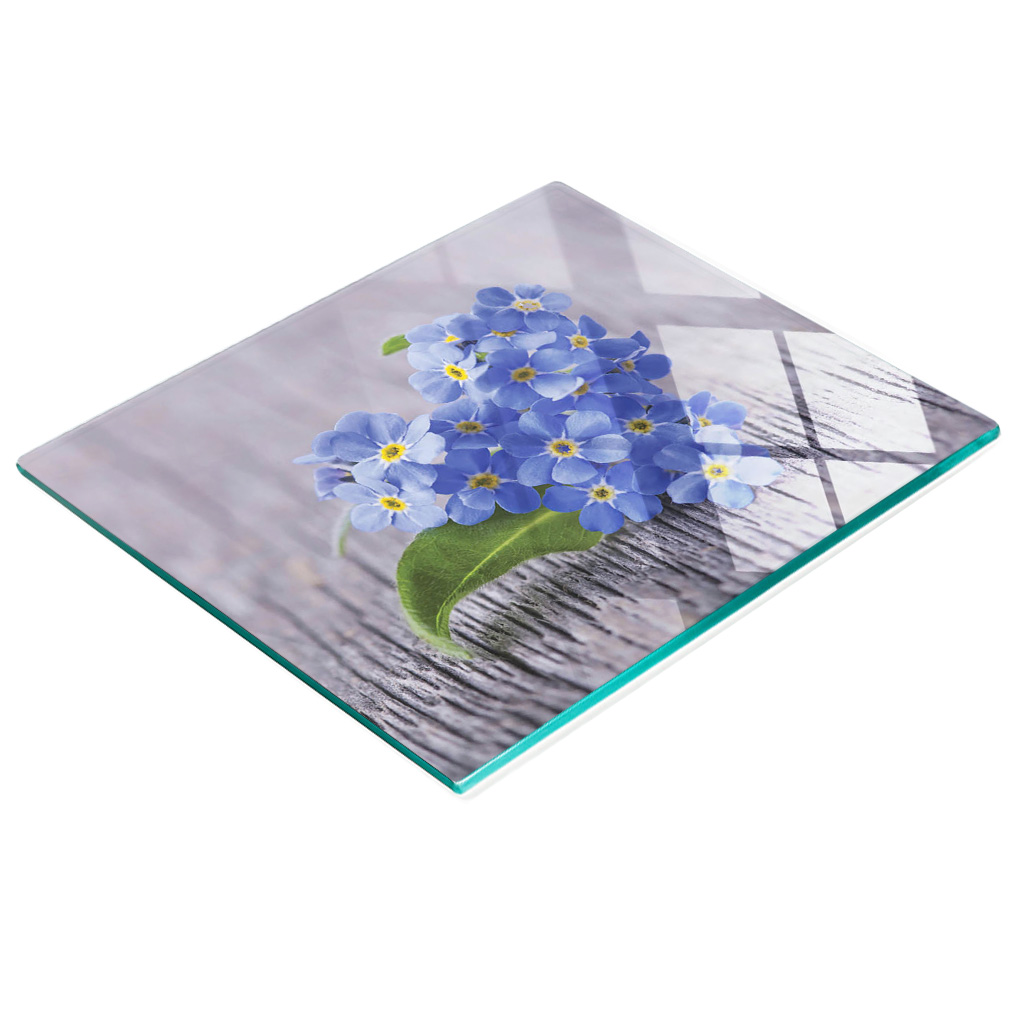 Dekorative, Multifunktionale Glasplatte Aus Gehärtetem Glas Mit Vergissmeinnicht-motiv, 60 X 52 Cm