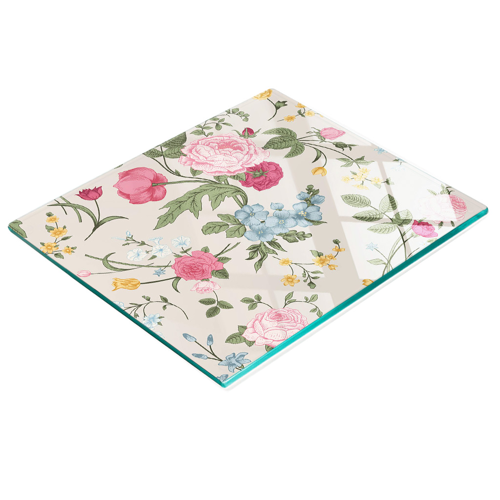 Stilvolle Und Robuste Glasplatte Mit Viktorianischem Blumenmuster, 60 X 52 Cm