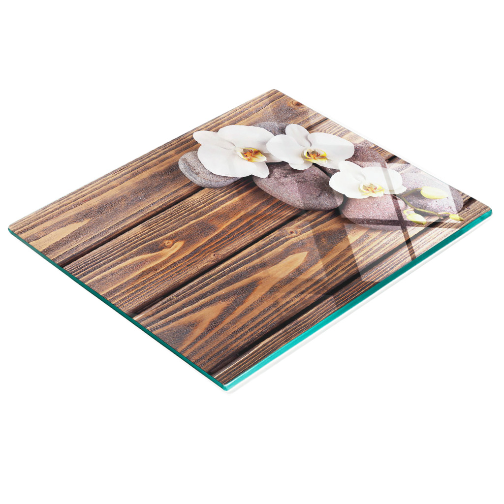 Dekorative, Multifunktionale Glasplatte Aus Gehärtetem Glas, Motiv: Orchidee Und Spa, 60 X 52 Cm