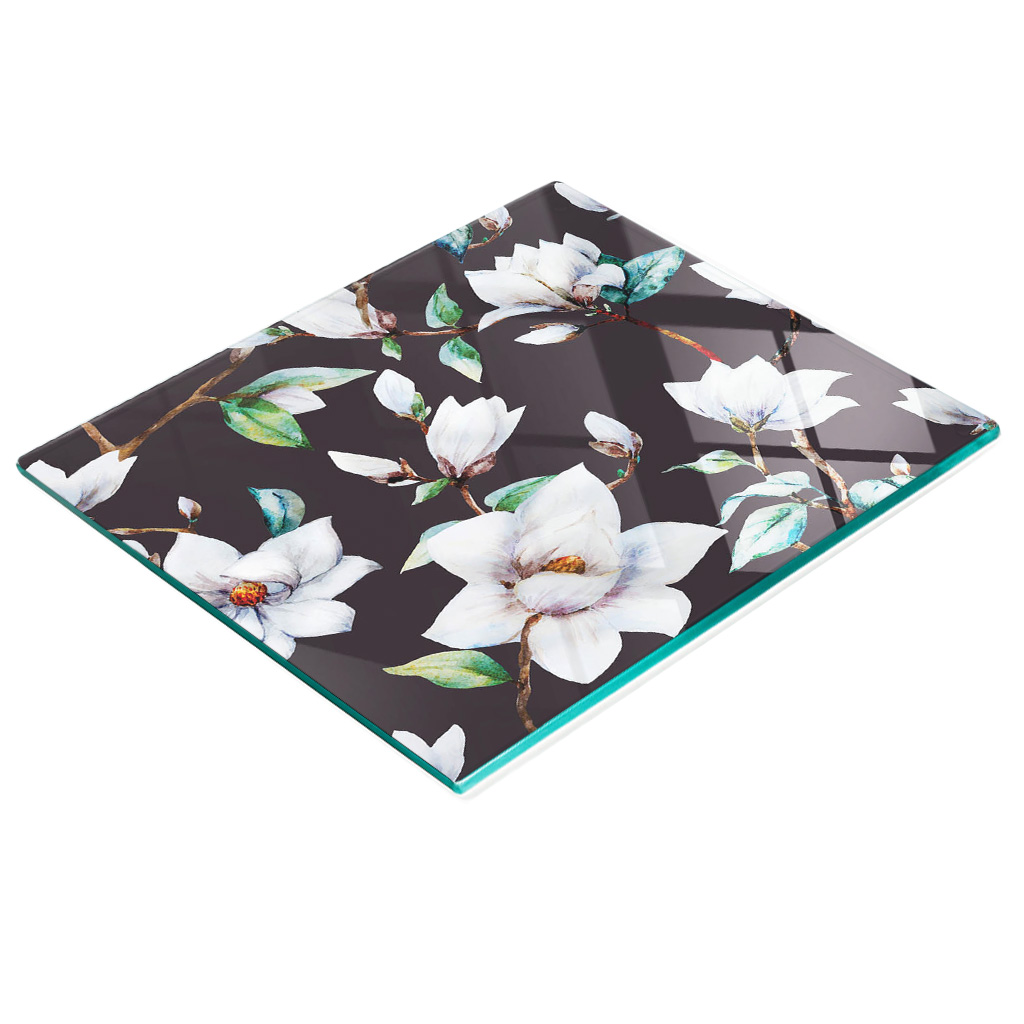 Dekoratives Servierbrett Aus Glas Für Snacks, Magnolienblüten, 60 X 52 Cm