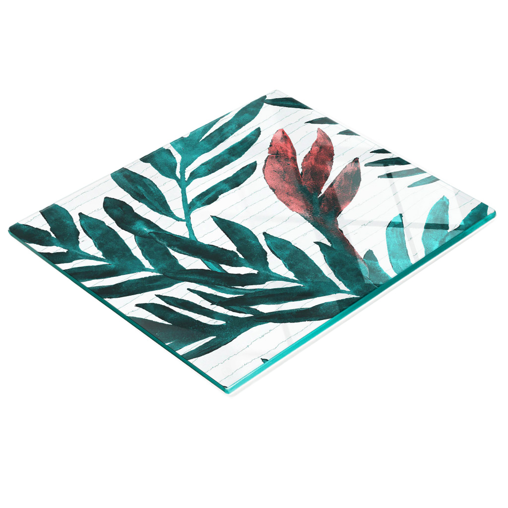 Stilvolle Und Robuste Glasplatte Mit Tropischem Pflanzenmuster, 60 X 52 Cm