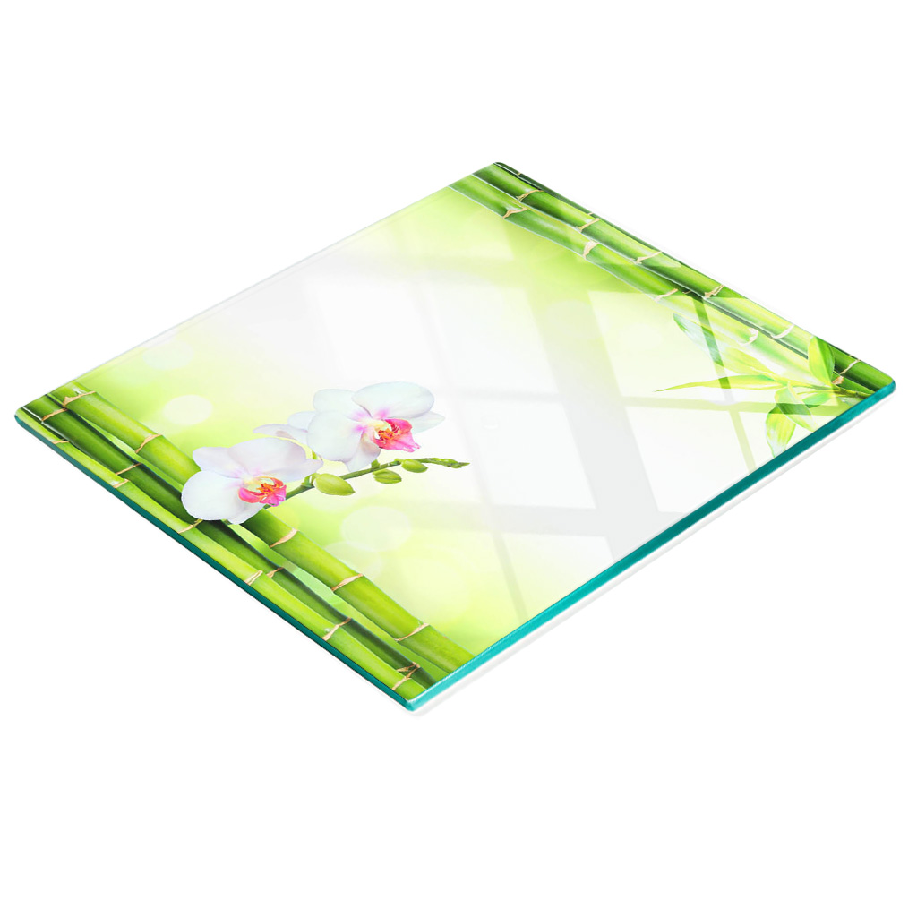Stilvolle Und Robuste Glasplatte Mit Orchideen- Und Bambusmotiv, 60 X 52 Cm