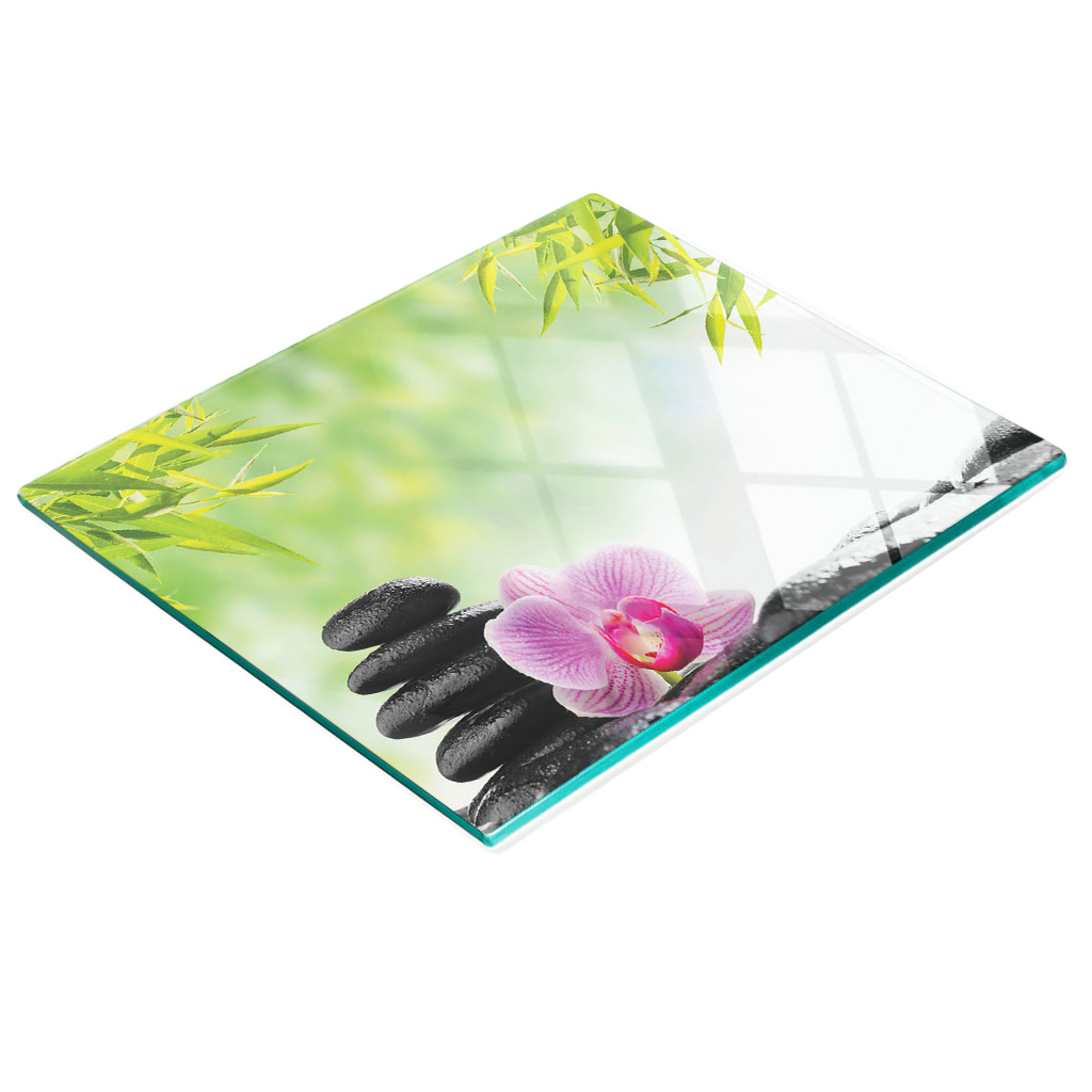 Robuste Und Stilvolle Glasplatte Mit Orchideen- Und Steinmuster, 60 X 52 Cm