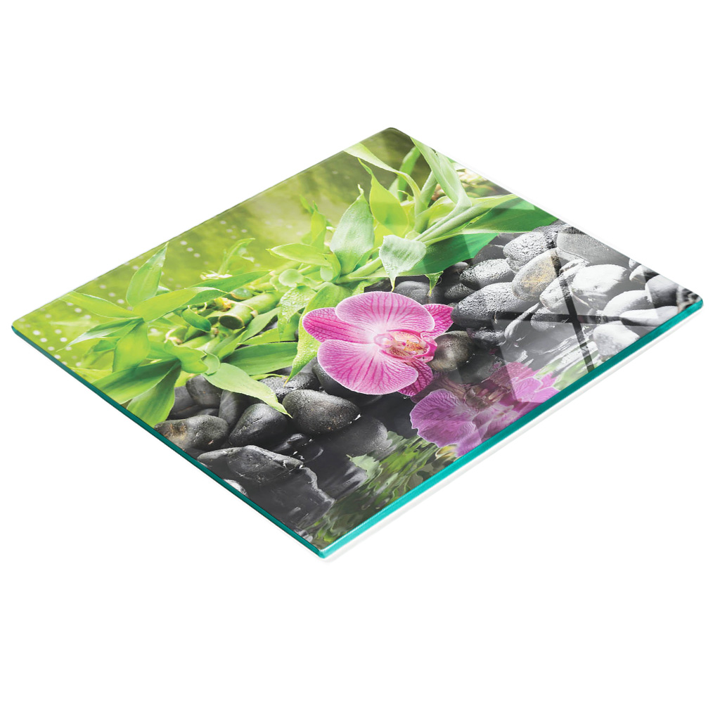 Multifunktionale, Dekorative Glasplatte Für Die Küche, Orchidee Und Wassermotiv, 60 X 52 Cm