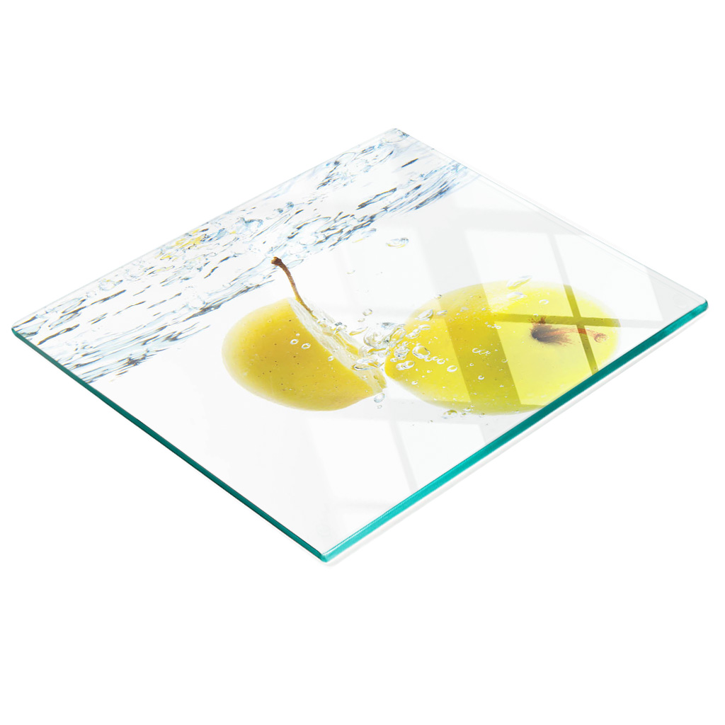 Dekorative, Multifunktionale Glasplatte Aus Gehärtetem Glas, Motiv: Apfel Und Wasser, 60 X 52 Cm