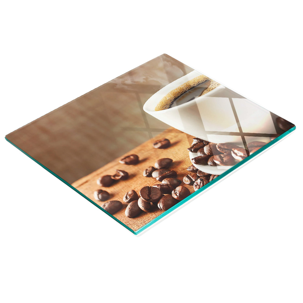 Stilvolles Und Robustes Glasbrett Mit Kaffeebohnenmuster Und Holzeinlage, 60 X 52 Cm