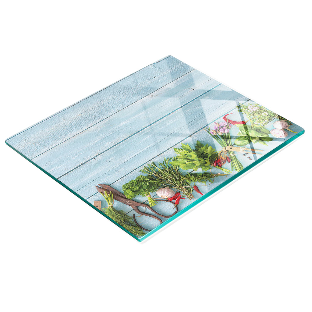 Dekoratives Küchenschneidebrett Aus Glas Für Gewürze Und Kräuter, 60 X 52 Cm