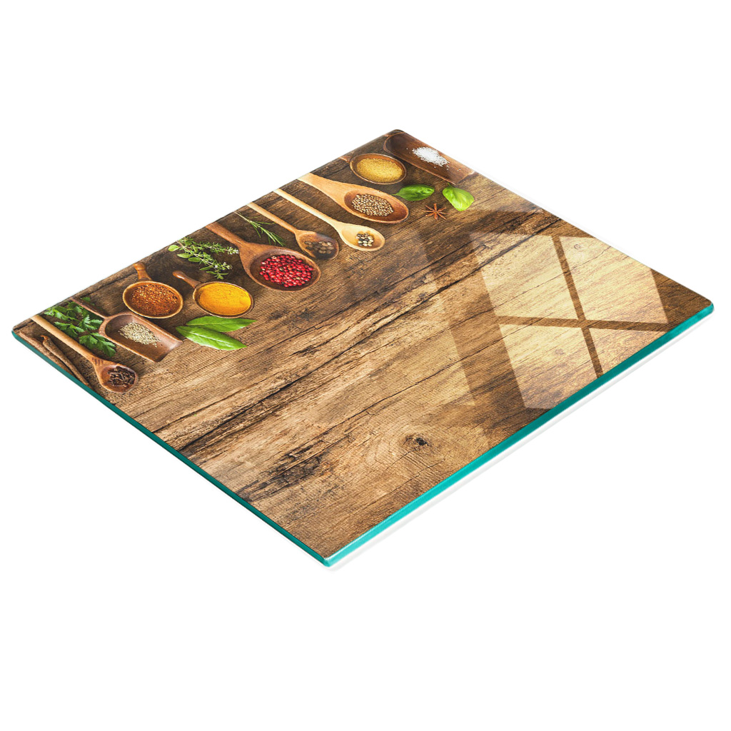 Dekoratives Schneide- Und Servierbrett Aus Glas Für Gewürze Und Holz, 60 X 52 Cm