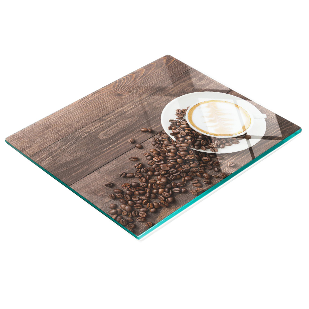 Küchenbrett Aus Gehärtetem Glas Mit Kaffeebohnenmotiv, Holz, 60 X 52 Cm