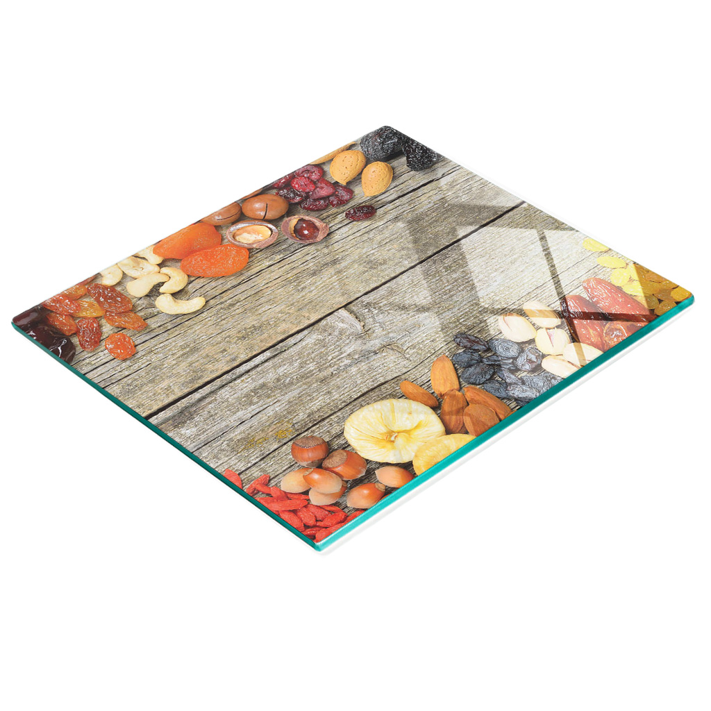 Küchenbrett Aus Gehärtetem Glas Mit Dekorativen Trockenfrüchtemotiven, 60 X 52 Cm