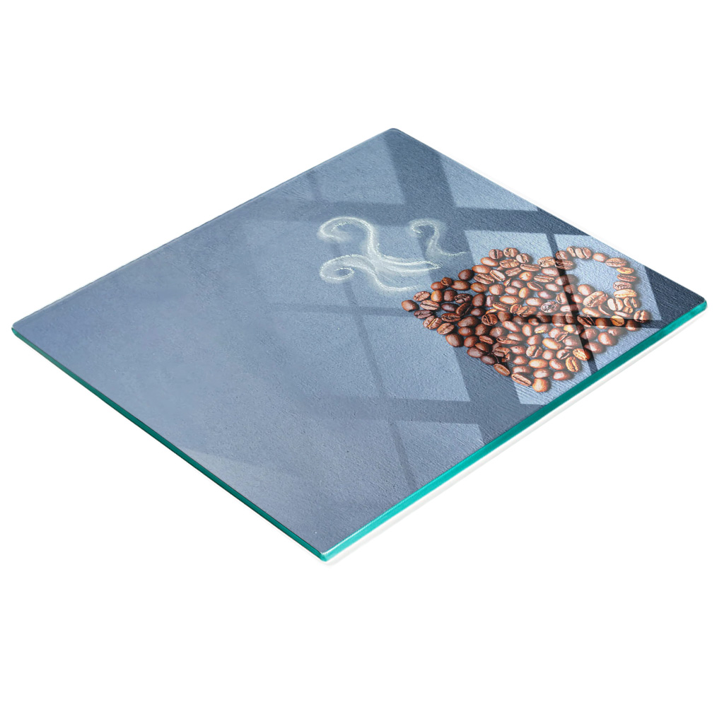 Stilvolles Und Robustes Glasbrett Mit Kaffeebohnen- Und Tassenmotiv, 60 X 52 Cm