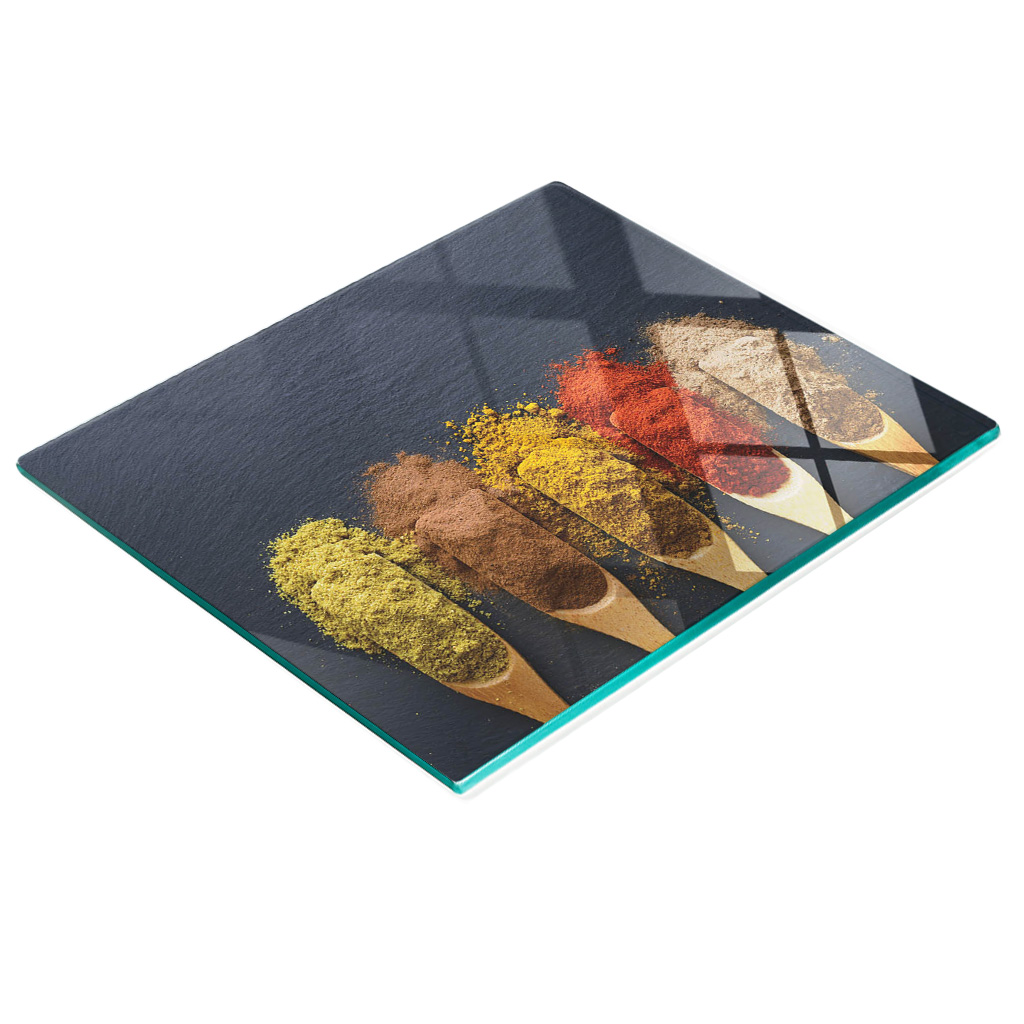 Dekoratives Küchenschneidebrett Aus Glas Mit Gewürzmotiven, 60 X 52 Cm