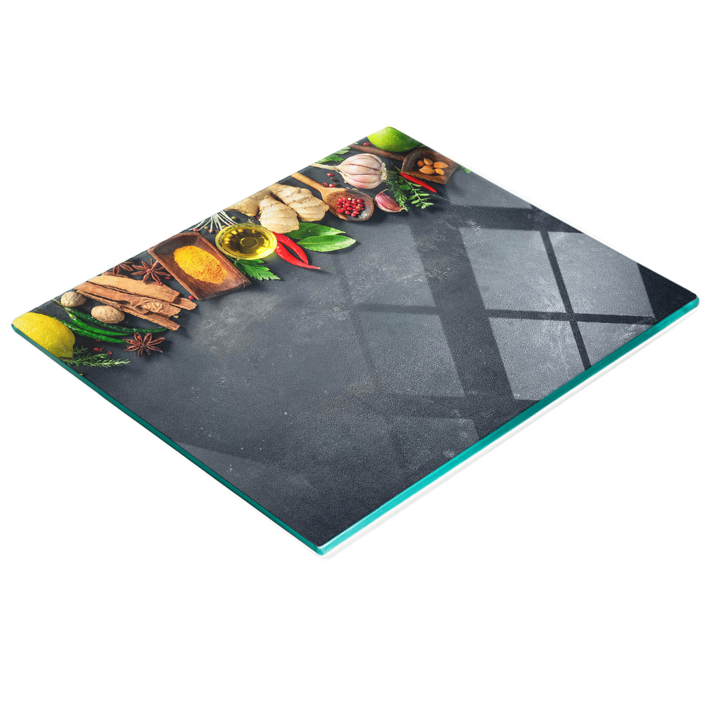 Dekoratives Schneidebrett Aus Gehärtetem Glas Für Kräuter Und Gewürze, 60 X 52 Cm