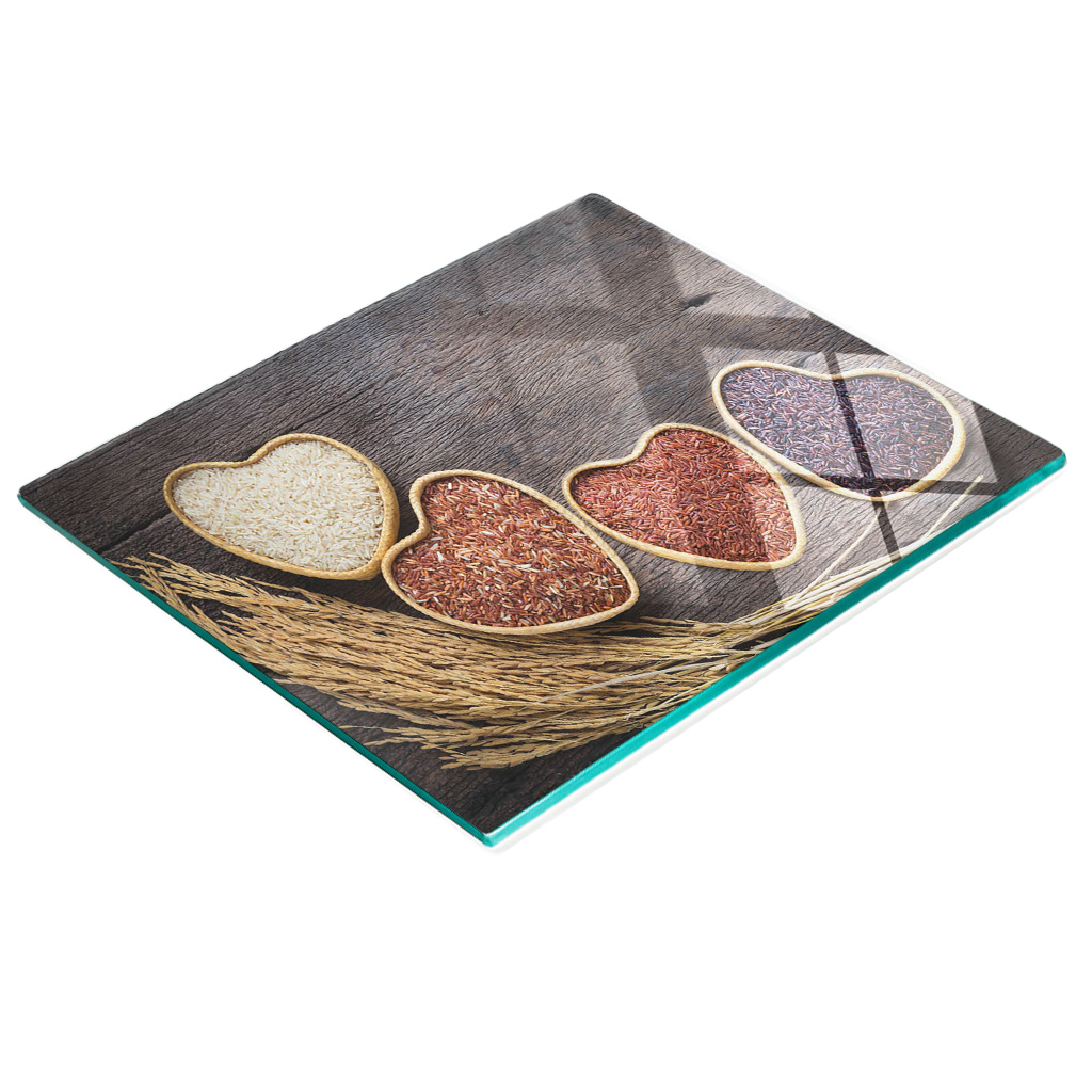 Dekoratives Küchenschneidebrett Aus Glas Mit Reisherz-motiv, 60 X 52 Cm