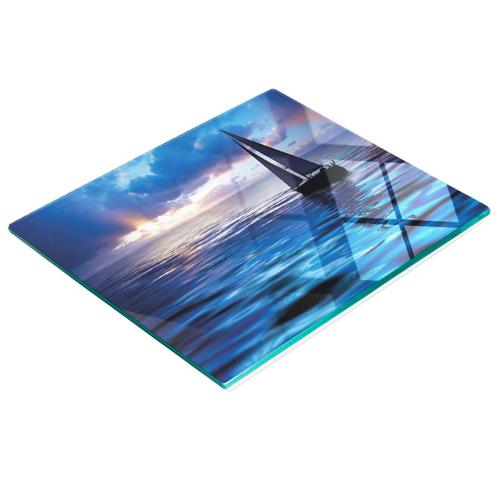 Dekorative, Multifunktionale Glasplatte Aus Gehärtetem Glas, Motiv: Yacht/meer, 60 X 52 Cm