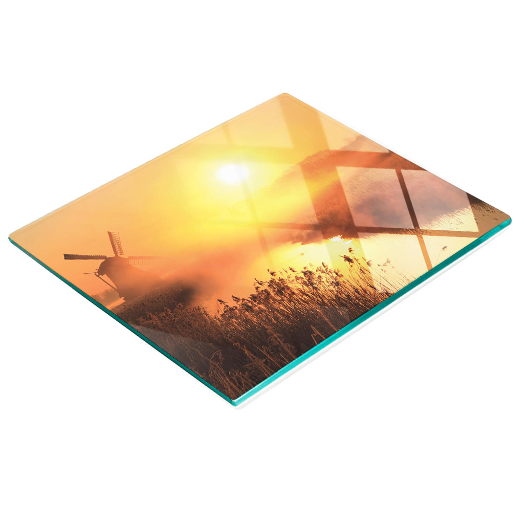 Multifunktionale, Dekorative Glasplatte Für Die Küche, Motiv: Sonne Und Windmühle, 60 X 52 Cm