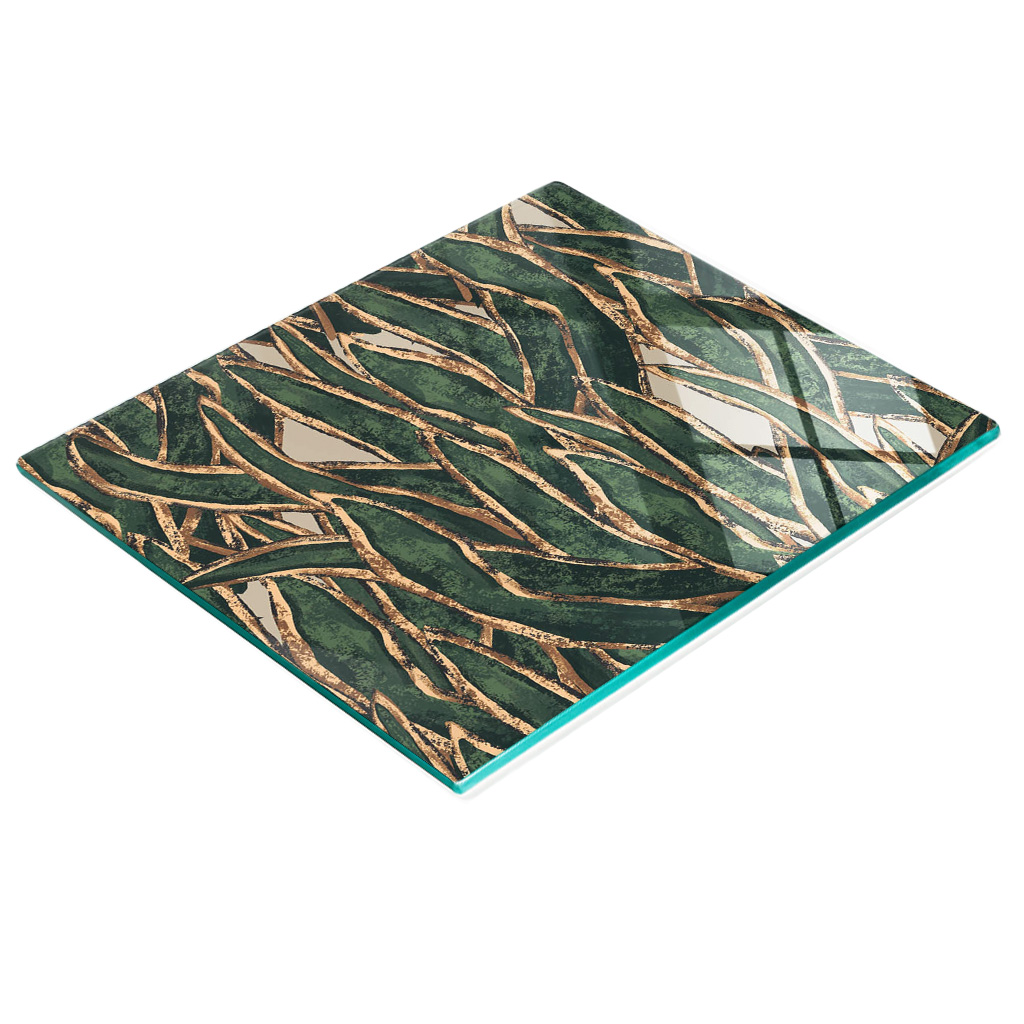 Robustes Und Stilvolles Glasbrett Mit Grasmuster, Goldgrün, 60 X 52 Cm