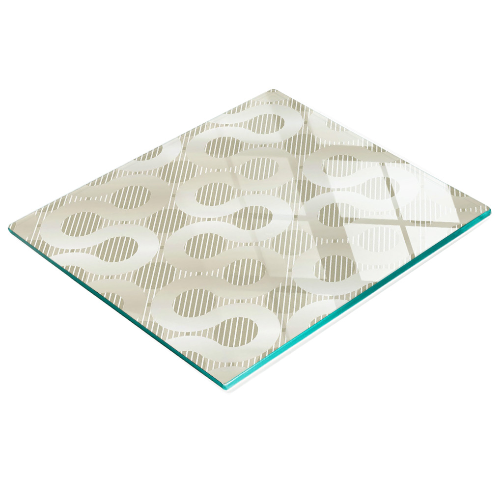 Stilvolle Und Robuste Glasplatte Mit Aufgedrucktem Kurvenmuster, Gold, 60 X 52 Cm