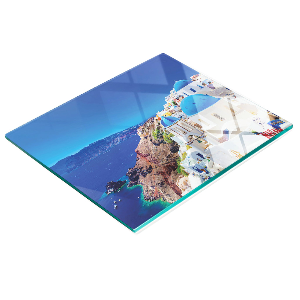 Dekorative Glasplatte Zum Servieren Von Snacks, Insel Santorin, 60 X 52 Cm