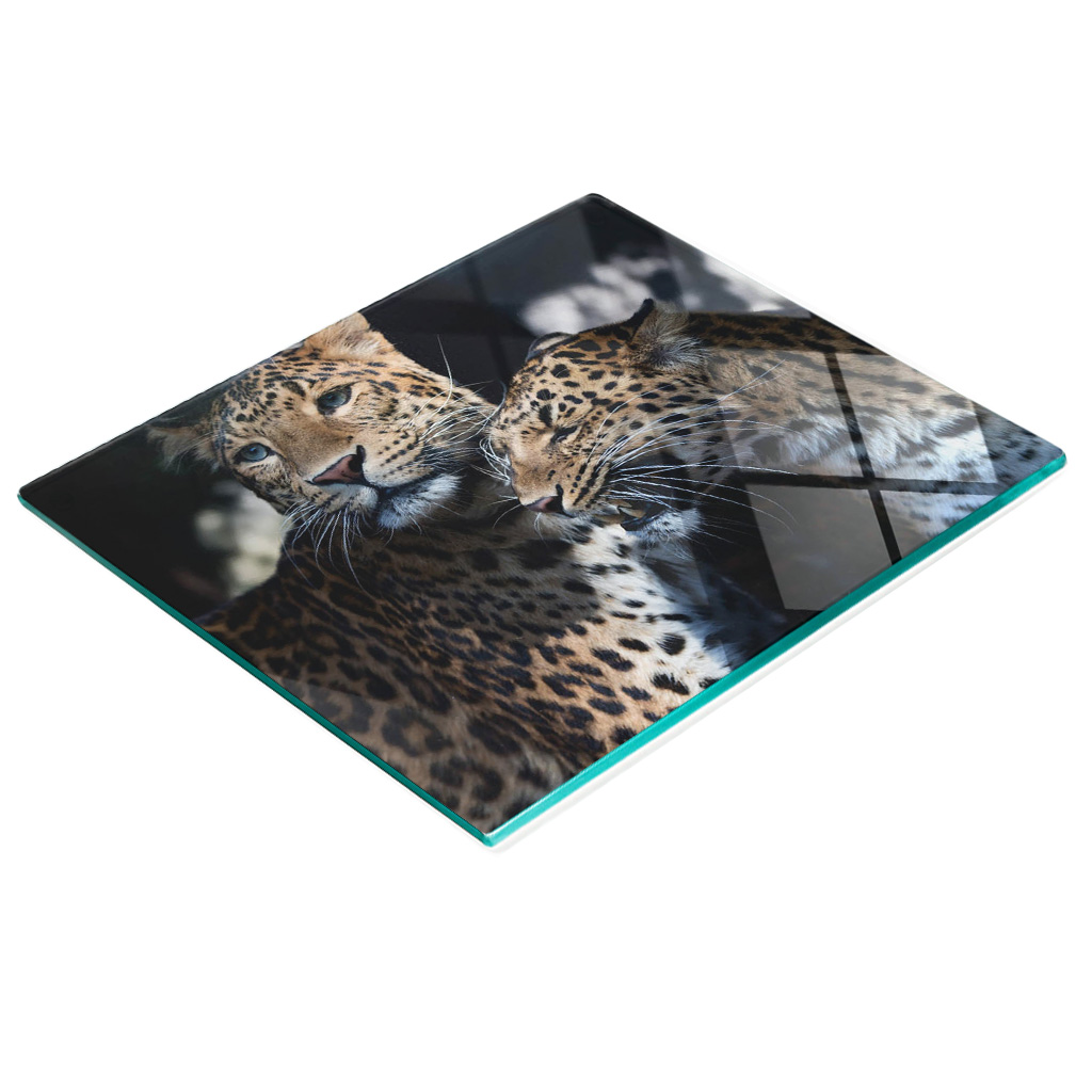 Robuste Und Stilvolle Glas-küchenplatte Mit Zwei Leopardenmustern, 60 X 52 Cm