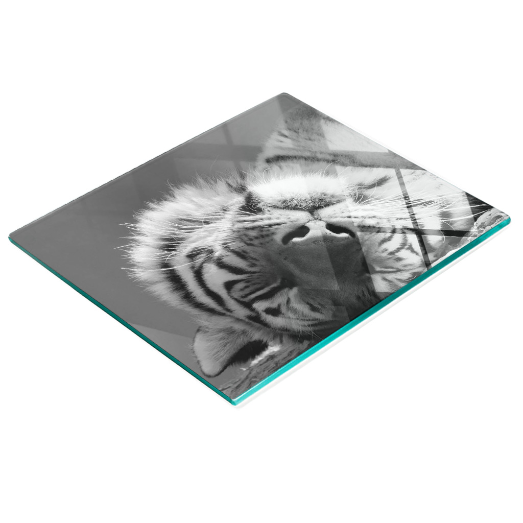 Dekoratives Servierbrett Aus Glas Für Snacks, Motiv: Schlafender Tiger, 60 X 52 Cm
