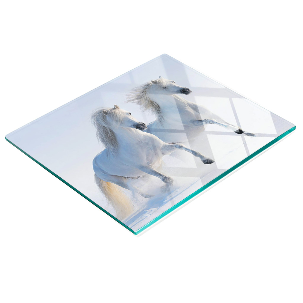 Multifunktionale Küchen-dekorationsglasplatte Mit Zwei Schneepferden, 60 X 52 Cm