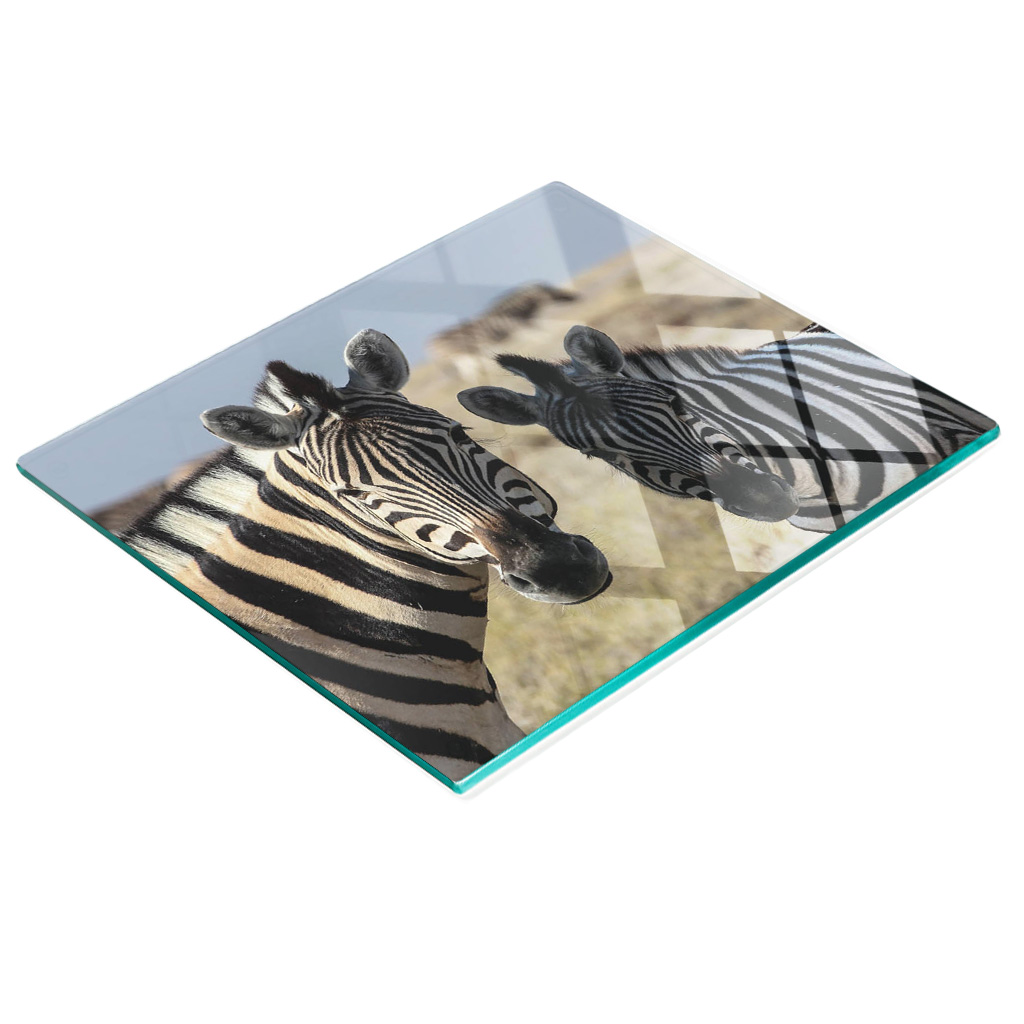 Robuste Und Stilvolle Glas-küchenplatte Mit Zwei Zebra-mustern, 60 X 52 Cm