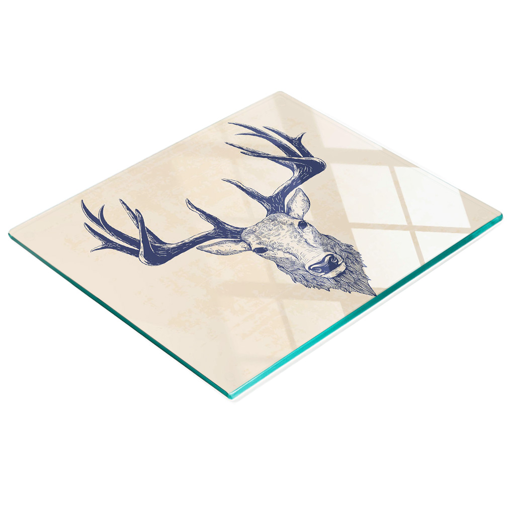Dekorative, Multifunktionale Glasplatte Aus Gehärtetem Glas Mit Hirschkopfmotiv, 60 X 52 Cm