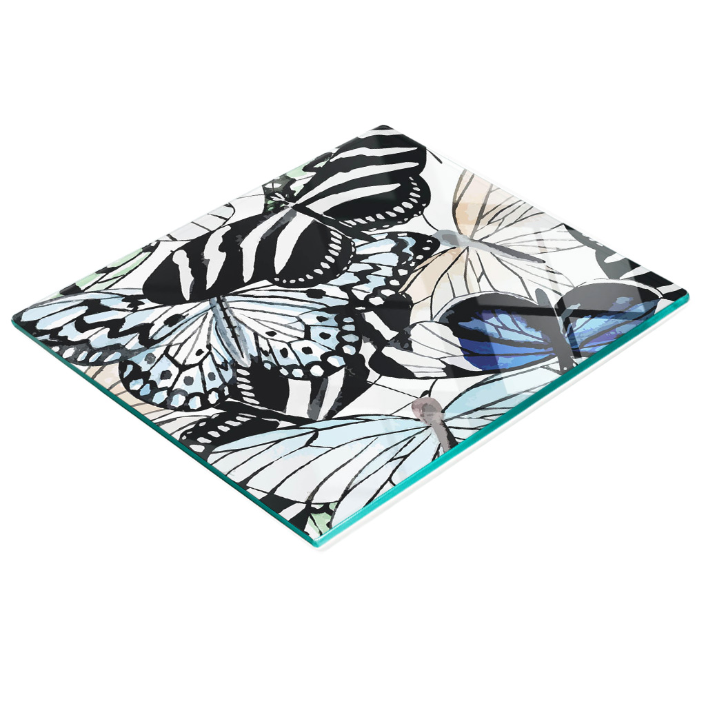 Multifunktionale Dekorative Glasplatte Mit Schmetterlings- Und Blumenmuster, 60 X 52 Cm