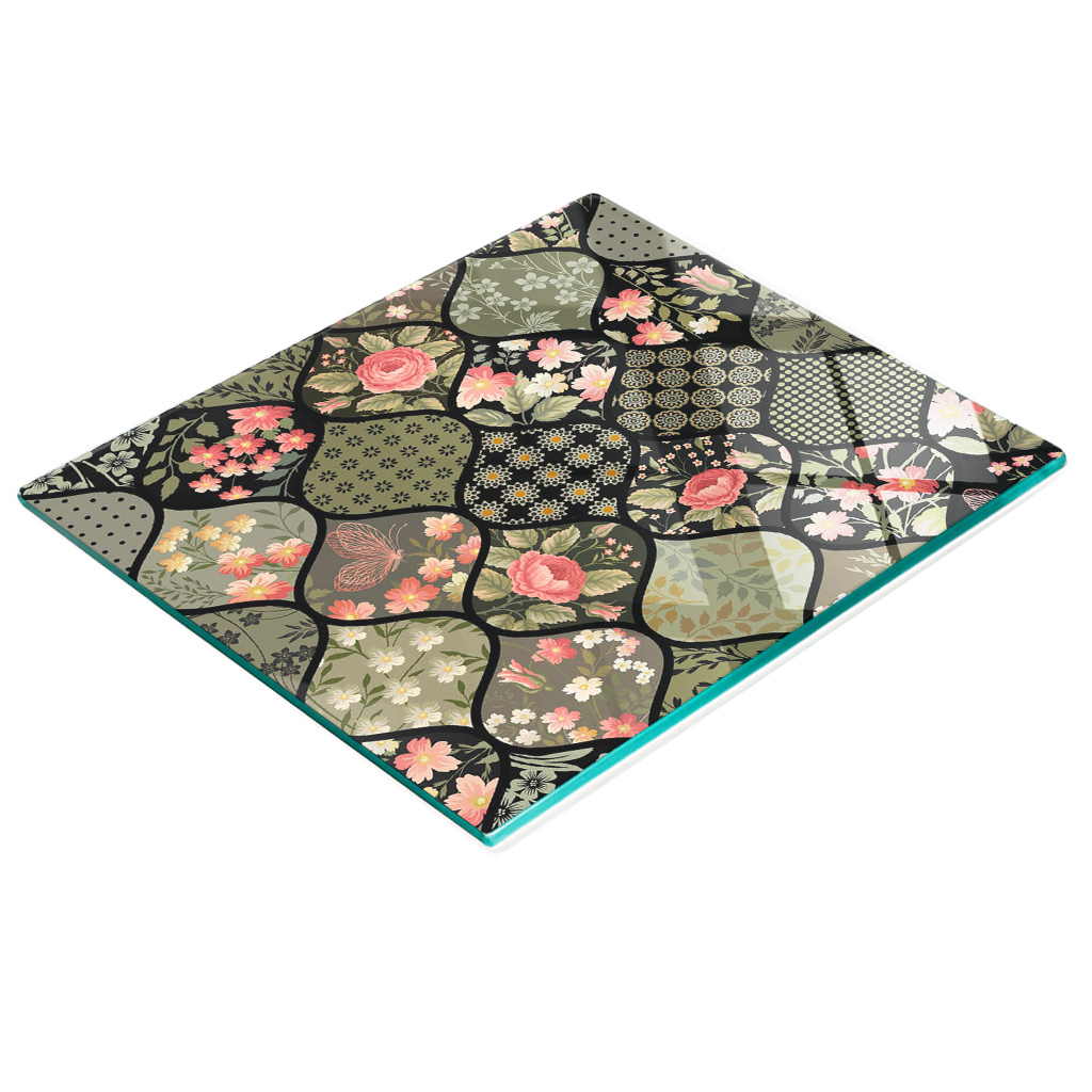 Dekorative, Multifunktionale Glasplatte Aus Gehärtetem Glas Mit Blumenmuster, 60 X 52 Cm