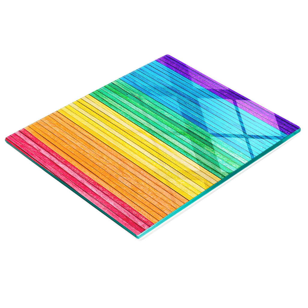 Dekorative, Multifunktionale Glasplatte Aus Gehärtetem Glas Mit Farbigen Streifen, 60 X 52 Cm