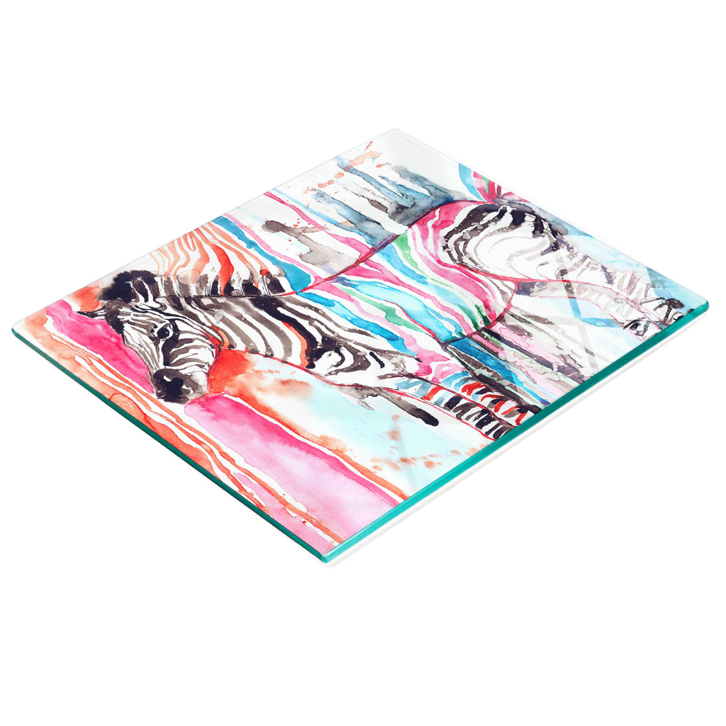 Dekorative, Multifunktionale Glasplatte Aus Gehärtetem Glas, Buntes Zebramuster, 60 X 52 Cm