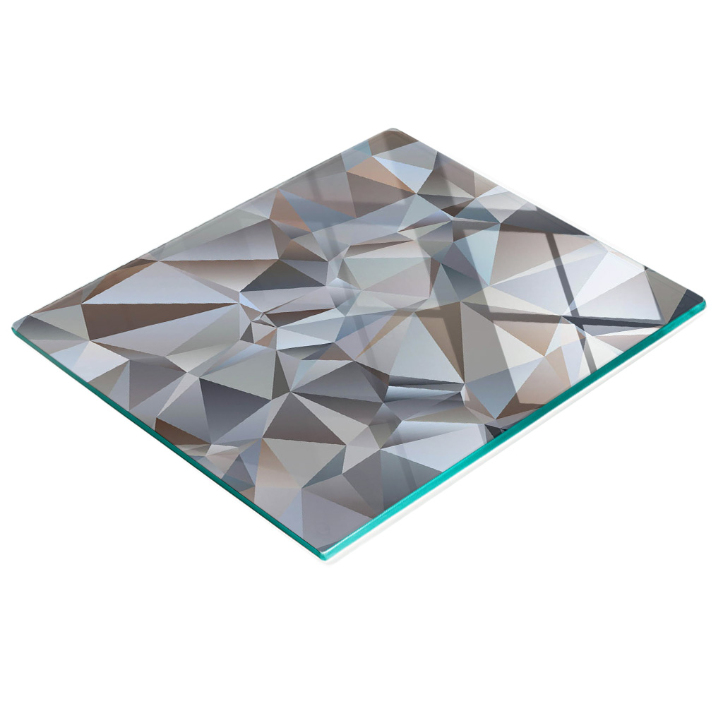Stilvolle Und Robuste Glasplatte Mit Abstraktem Dreiecksmuster, 60 X 52 Cm